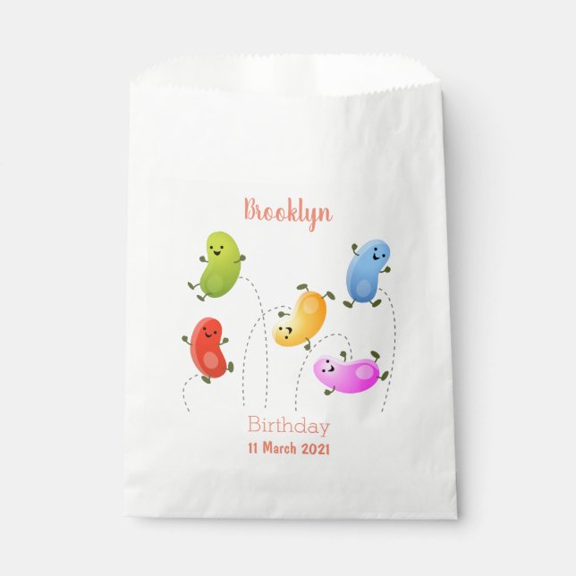 Cute happy jellybeans jumping cartoon illustration favor bag (Front)