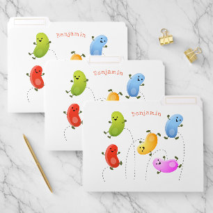 Cute happy jellybeans jumping cartoon illustration file folder