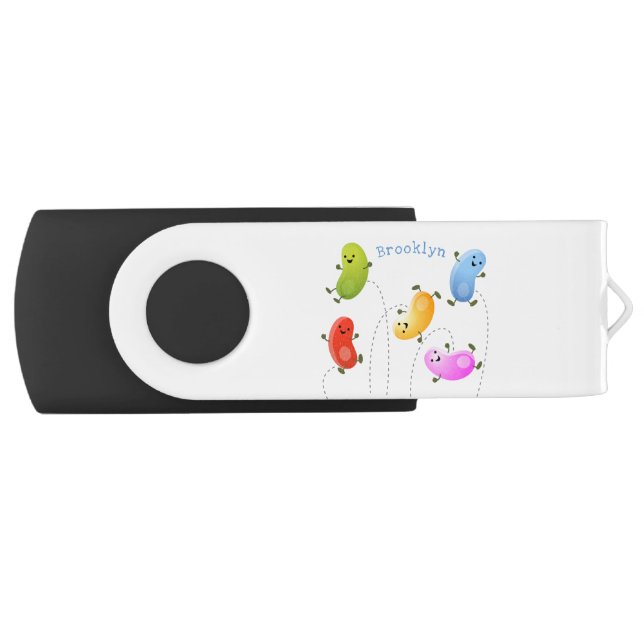 Cute happy jellybeans jumping cartoon illustration flash drive (Front)