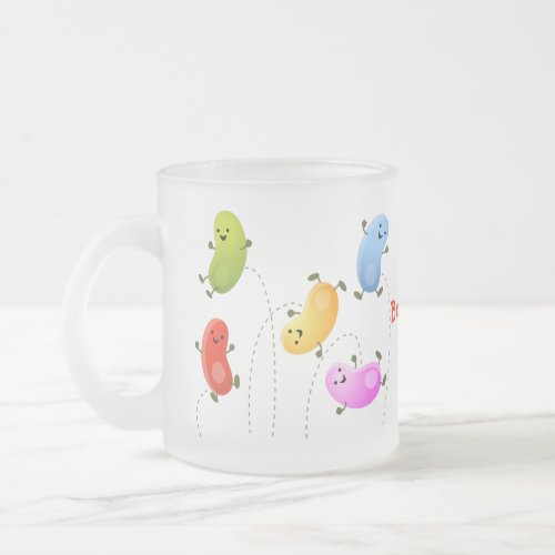 Cute happy jellybeans jumping cartoon illustration frosted glass coffee mug