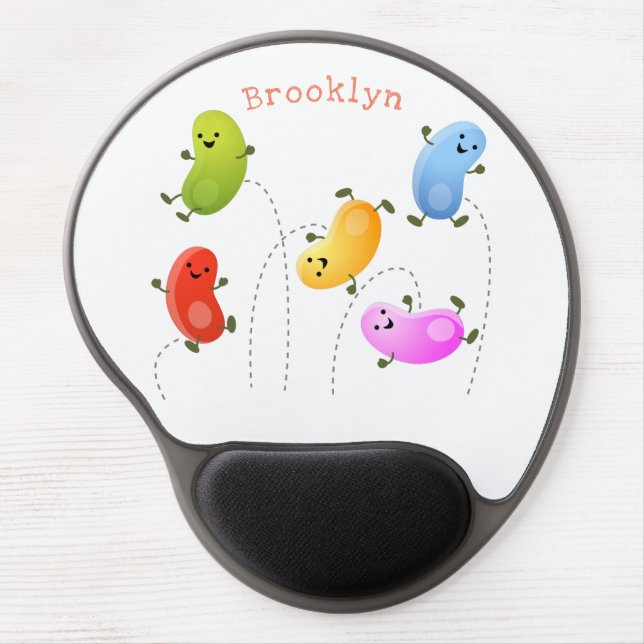 Cute happy jellybeans jumping cartoon illustration gel mouse pad (Front)