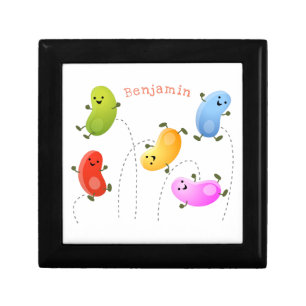 Cute happy jellybeans jumping cartoon illustration gift box