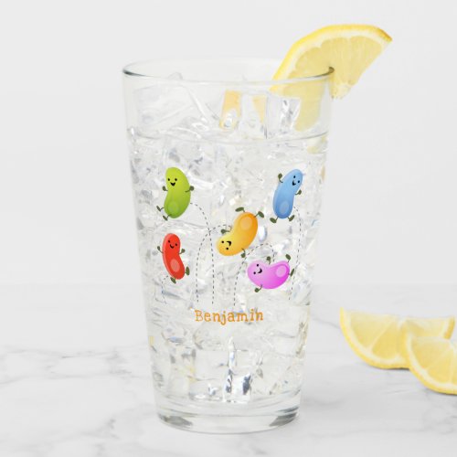 Cute happy jellybeans jumping cartoon illustration glass