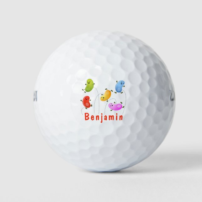 Cute happy jellybeans jumping cartoon illustration golf balls (Front)