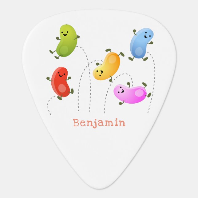 Cute happy jellybeans jumping cartoon illustration guitar pick (Front)