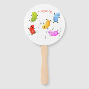Cute happy jellybeans jumping cartoon illustration hand fan