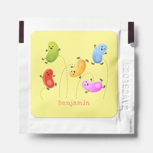 Cute happy jellybeans jumping cartoon illustration hand sanitizer packet