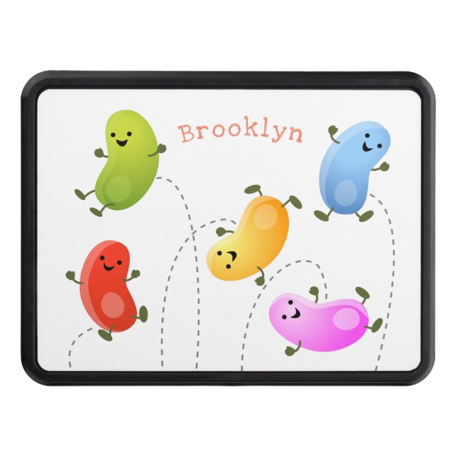 Cute happy jellybeans jumping cartoon illustration hitch cover (Front)