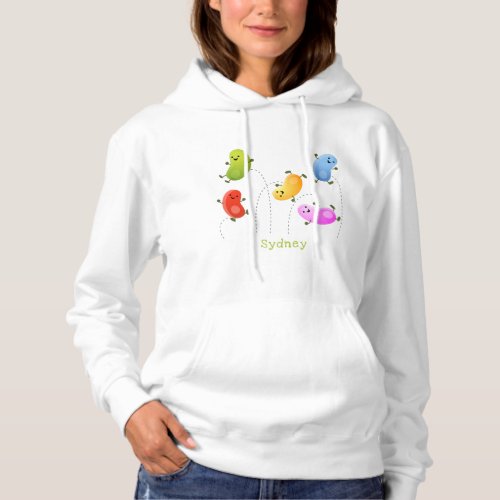 Cute happy jellybeans jumping cartoon illustration hoodie