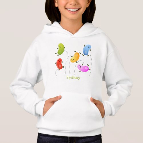 Cute happy jellybeans jumping cartoon illustration hoodie