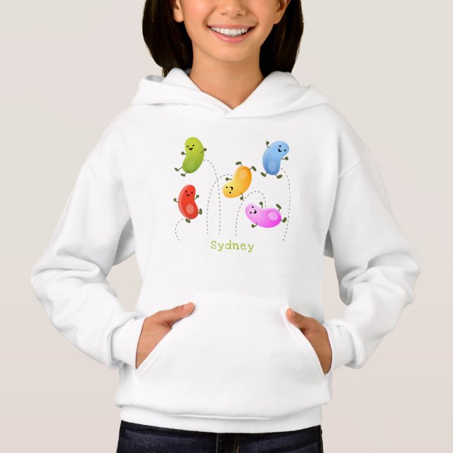 Cute happy jellybeans jumping cartoon illustration hoodie (Front)