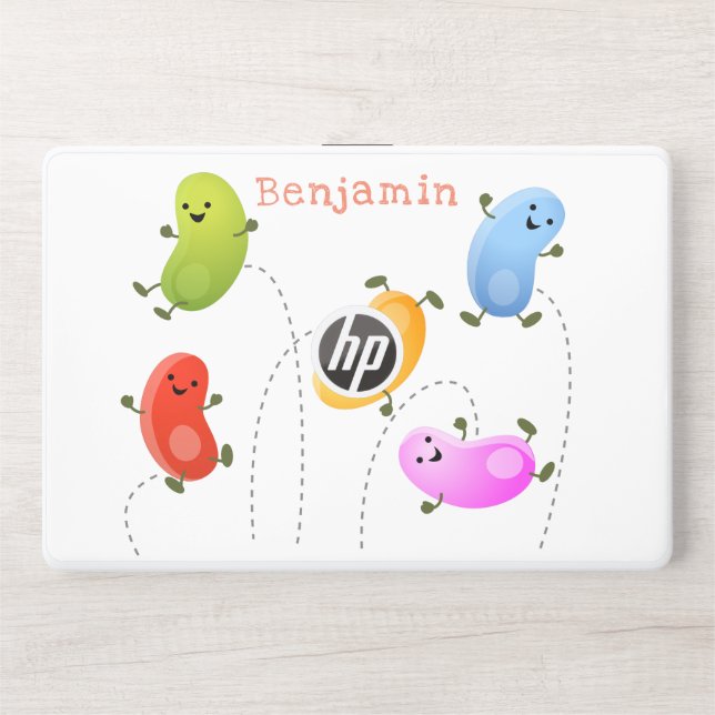 Cute happy jellybeans jumping cartoon illustration HP laptop skin (Front)