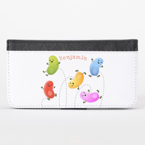 Cute happy jellybeans jumping cartoon illustration iPhone x wallet case