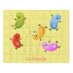 Cute happy jellybeans jumping cartoon illustration jigsaw puzzle