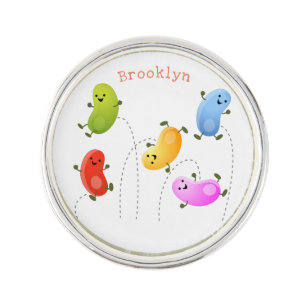 Cute happy jellybeans jumping cartoon illustration lapel pin