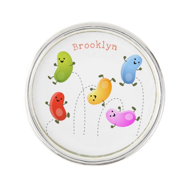 Cute happy jellybeans jumping cartoon illustration lapel pin (Front)