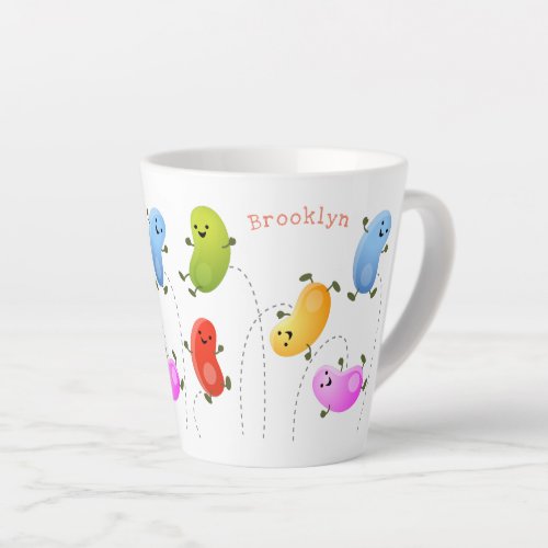 Cute happy jellybeans jumping cartoon illustration latte mug