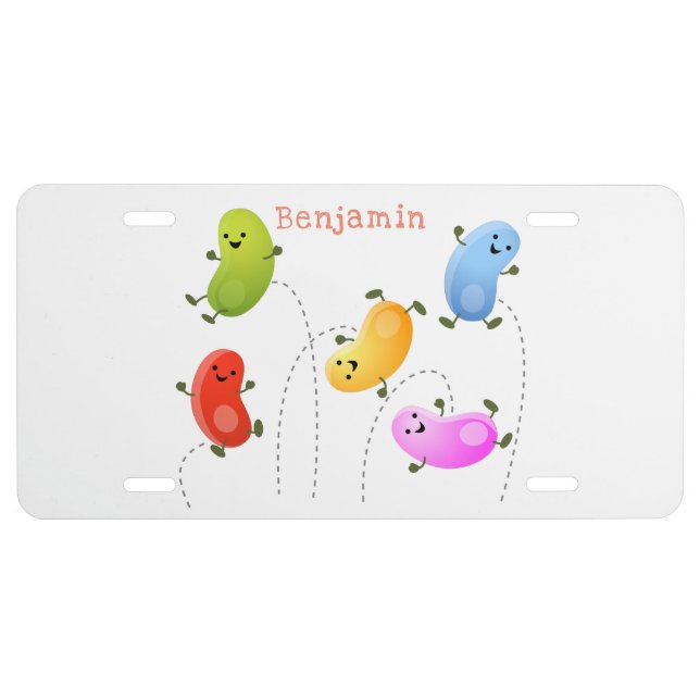 Cute happy jellybeans jumping cartoon illustration license plate (Front)