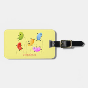 Cute happy jellybeans jumping cartoon illustration luggage tag
