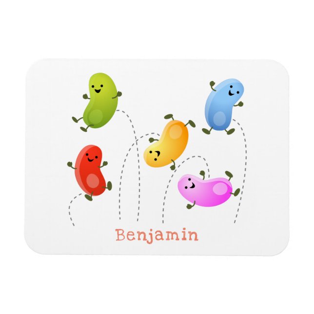 Cute happy jellybeans jumping cartoon illustration magnet (Horizontal)