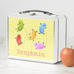 Cute happy jellybeans jumping cartoon illustration metal lunch box