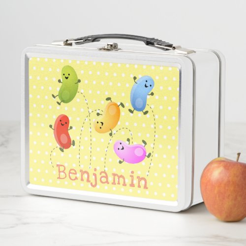 Cute happy jellybeans jumping cartoon illustration metal lunch box