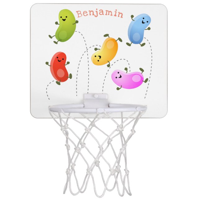 Cute happy jellybeans jumping cartoon illustration mini basketball hoop (Front)