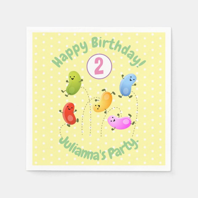 Cute happy jellybeans jumping cartoon illustration napkins (Front)