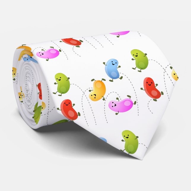 Cute happy jellybeans jumping cartoon illustration neck tie (Rolled)