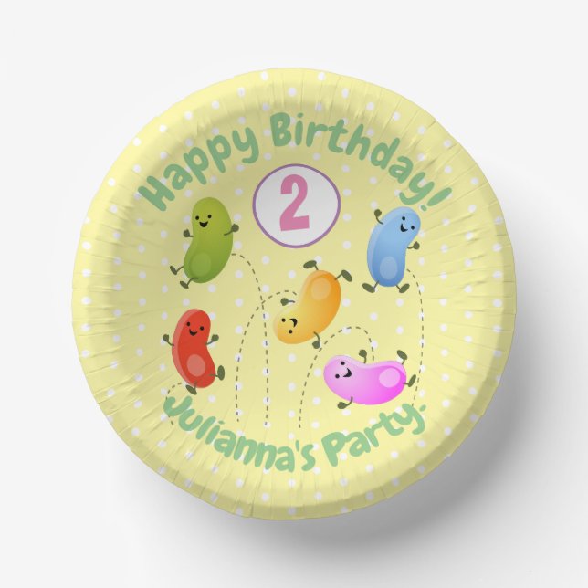 Cute happy jellybeans jumping cartoon illustration paper bowls (Front)