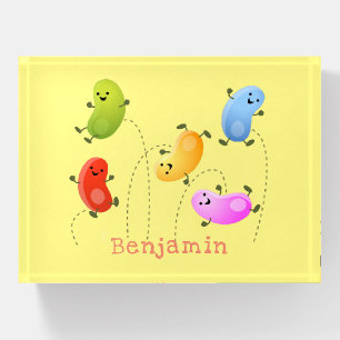 Cute happy jellybeans jumping cartoon illustration paperweight