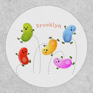 Cute happy jellybeans jumping cartoon illustration patch