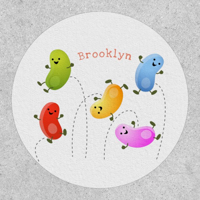Cute happy jellybeans jumping cartoon illustration patch (Front)