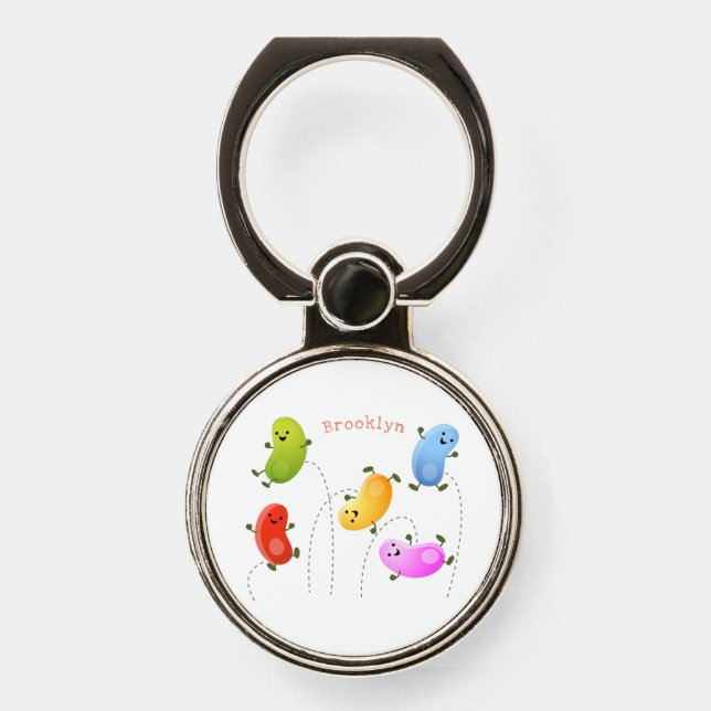 Cute happy jellybeans jumping cartoon illustration phone ring stand (Front)