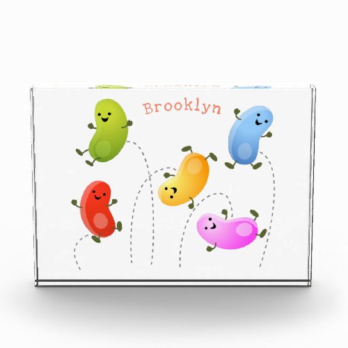 Cute happy jellybeans jumping cartoon illustration photo block