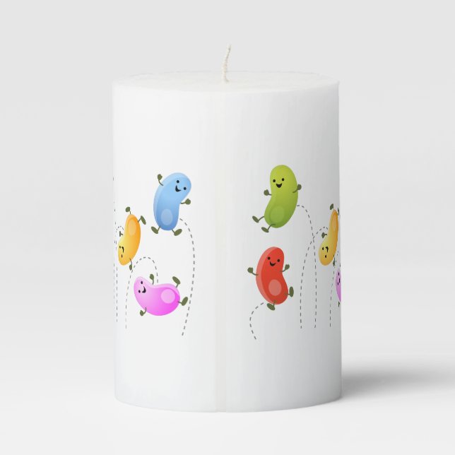 Cute happy jellybeans jumping cartoon illustration pillar candle (Back)