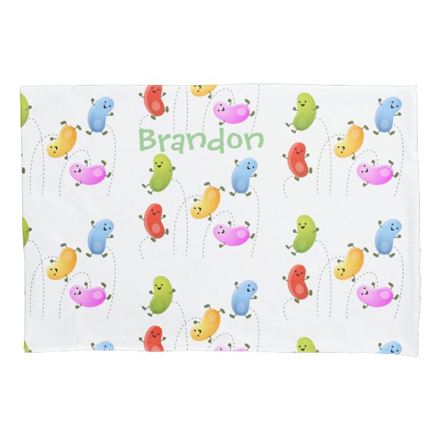 Cute happy jellybeans jumping cartoon illustration pillow case (Front)