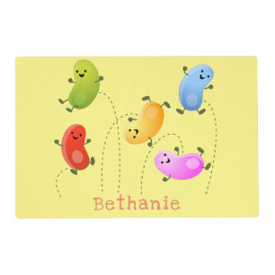 Cute happy jellybeans jumping cartoon illustration placemat