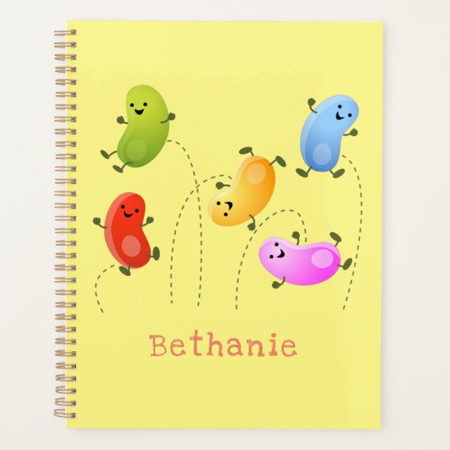 Cute happy jellybeans jumping cartoon illustration planner (Front)