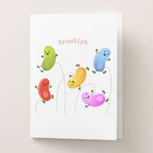 Cute happy jellybeans jumping cartoon illustration pocket folder