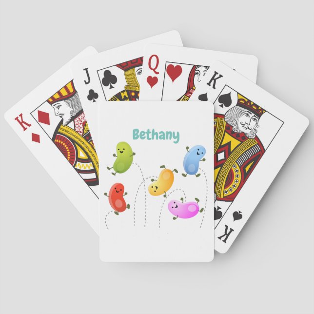 Cute happy jellybeans jumping cartoon illustration poker cards (Back)