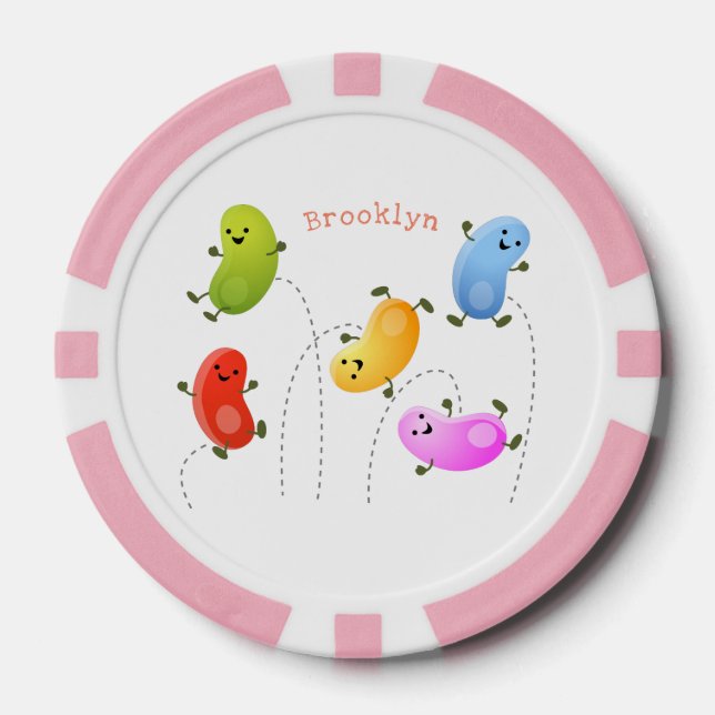 Cute happy jellybeans jumping cartoon illustration poker chips (Front)