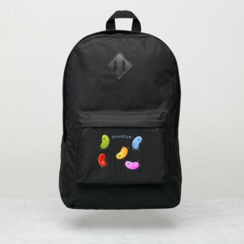 Cute happy jellybeans jumping cartoon illustration port authority backpack