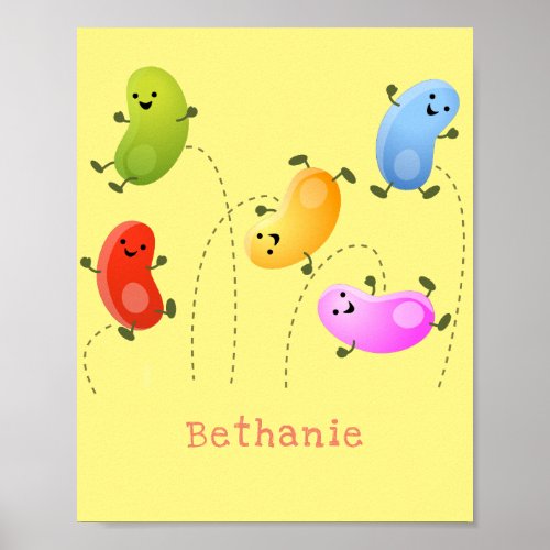 Cute happy jellybeans jumping cartoon illustration poster