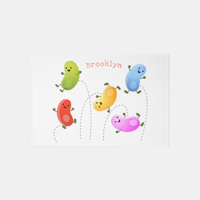 Cute happy jellybeans jumping cartoon illustration rug (Front)