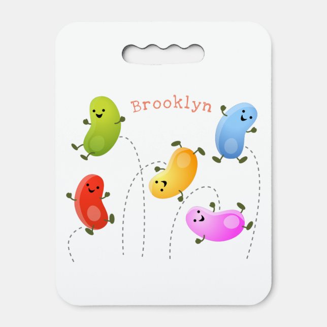 Cute happy jellybeans jumping cartoon illustration seat cushion (Front Vertical)
