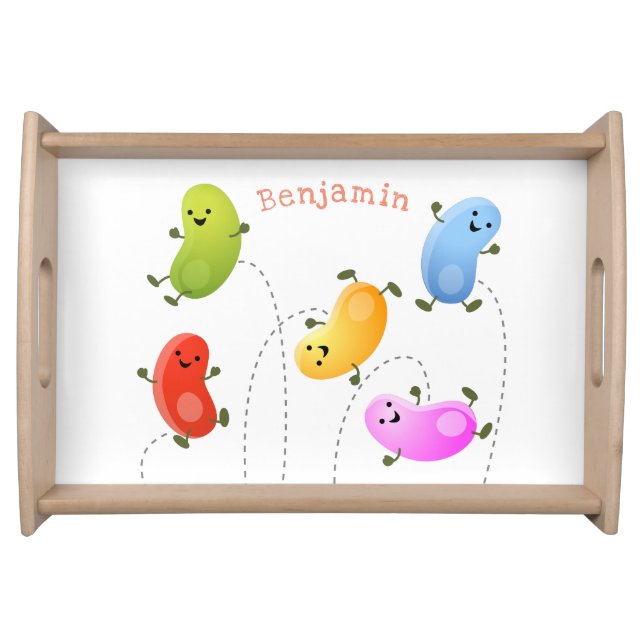Cute happy jellybeans jumping cartoon illustration serving tray (Front)