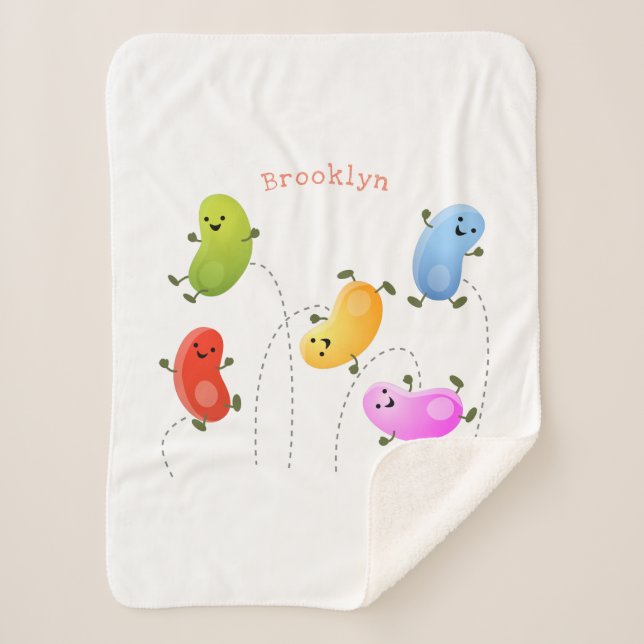 Cute happy jellybeans jumping cartoon illustration sherpa blanket (Front)