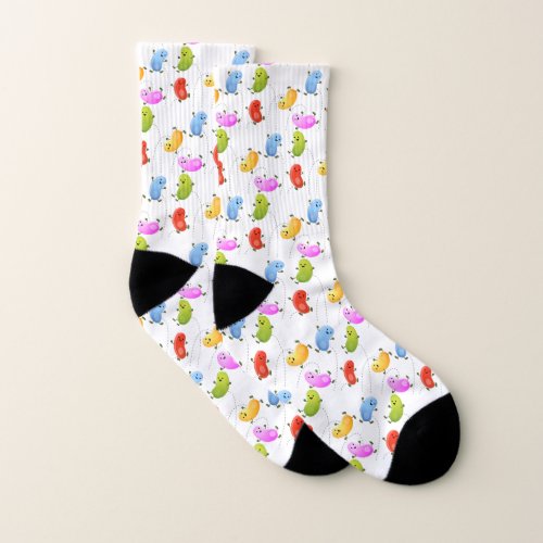 Cute happy jellybeans jumping cartoon illustration socks