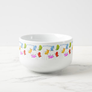 Cute happy jellybeans jumping cartoon illustration soup mug